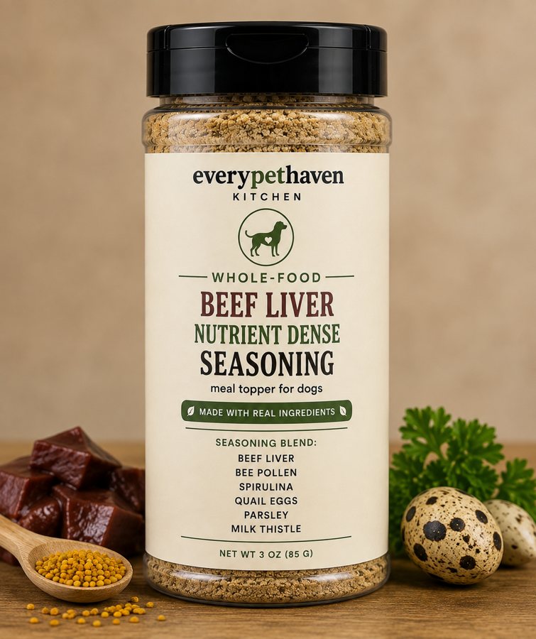 Beef Liver Nutrient Dense Seasoning - whole-food beef liver and superfood meal topper for dogs - EveryPetHaven Kitchen