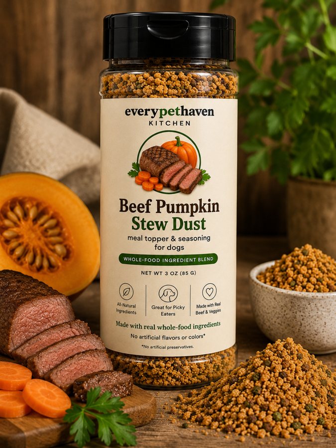 Beef Pumpkin Stew Dust - whole-food beef and pumpkin meal topper for dogs - EveryPetHaven Kitchen