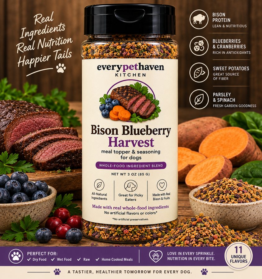 Bison Blueberry Harvest - whole-food bison and berry meal topper for dogs - EveryPetHaven Kitchen