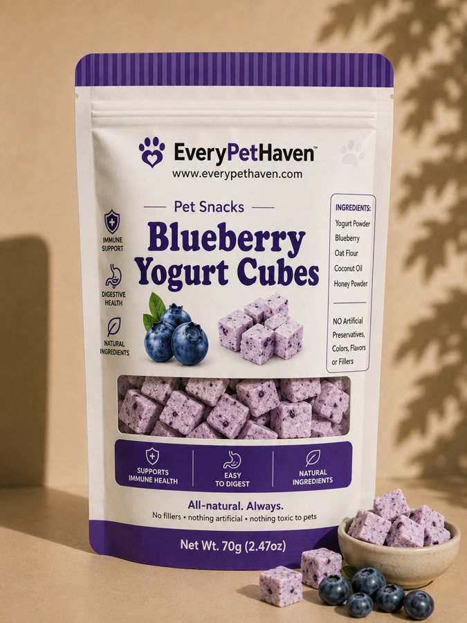 Blueberry Yogurt Cubes - EveryPetHaven gently dehydrated dog snack