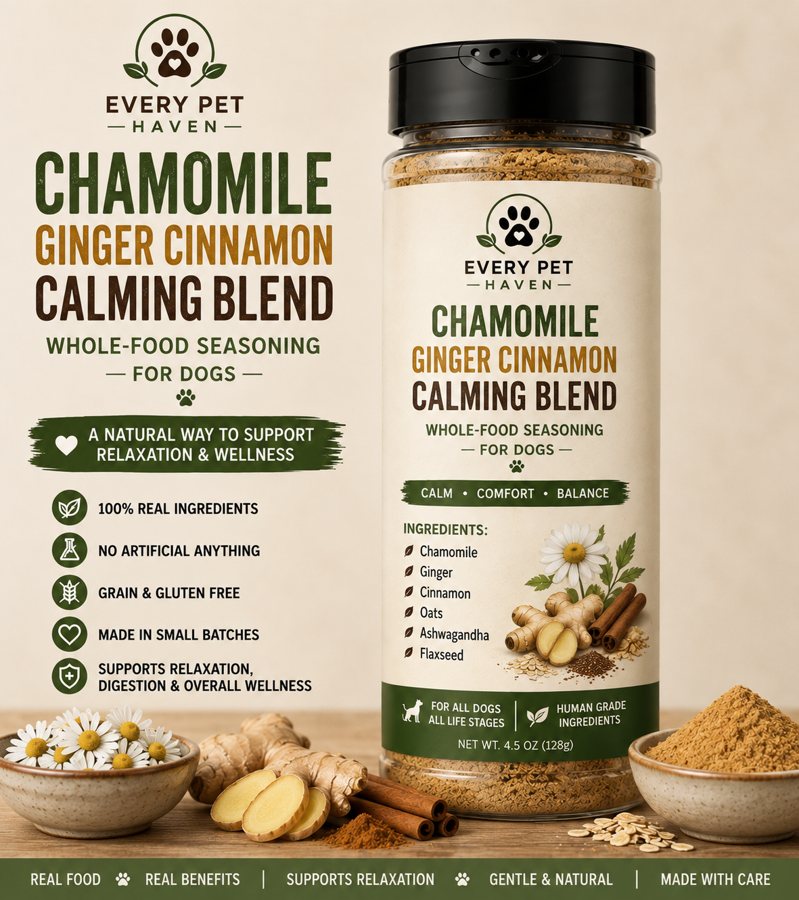 Chamomile Ginger Cinnamon Calming Blend - whole-food meal topper for dogs - EveryPetHaven Kitchen