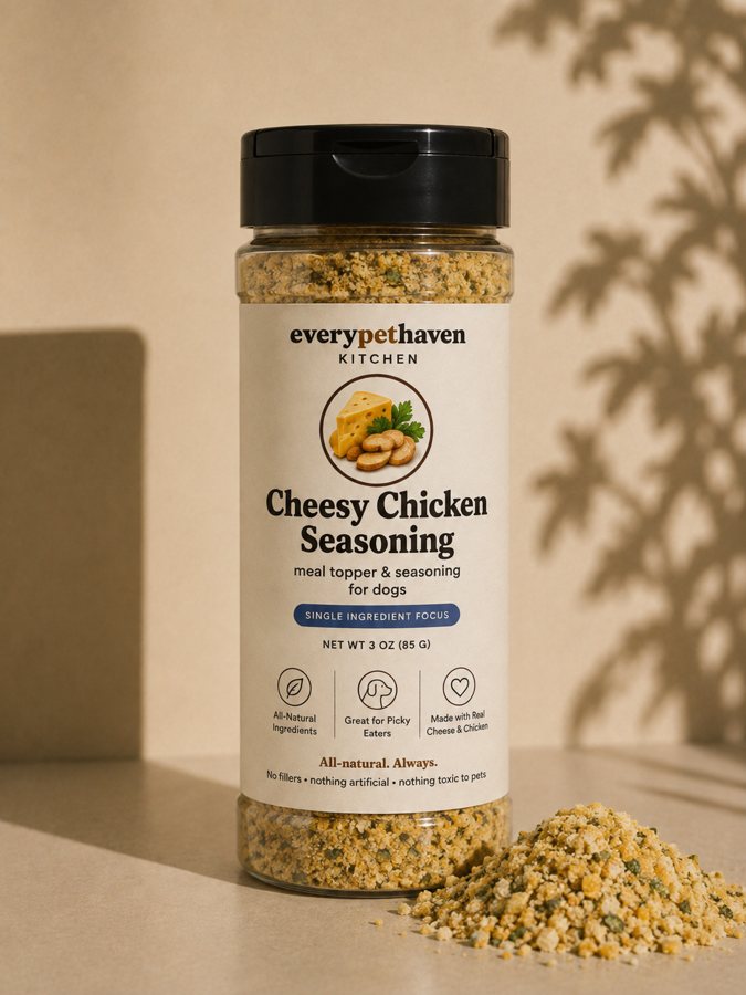 Cheesy Chicken Seasoning - meal topper and seasoning for dogs, real cheese and chicken - EveryPetHaven Kitchen