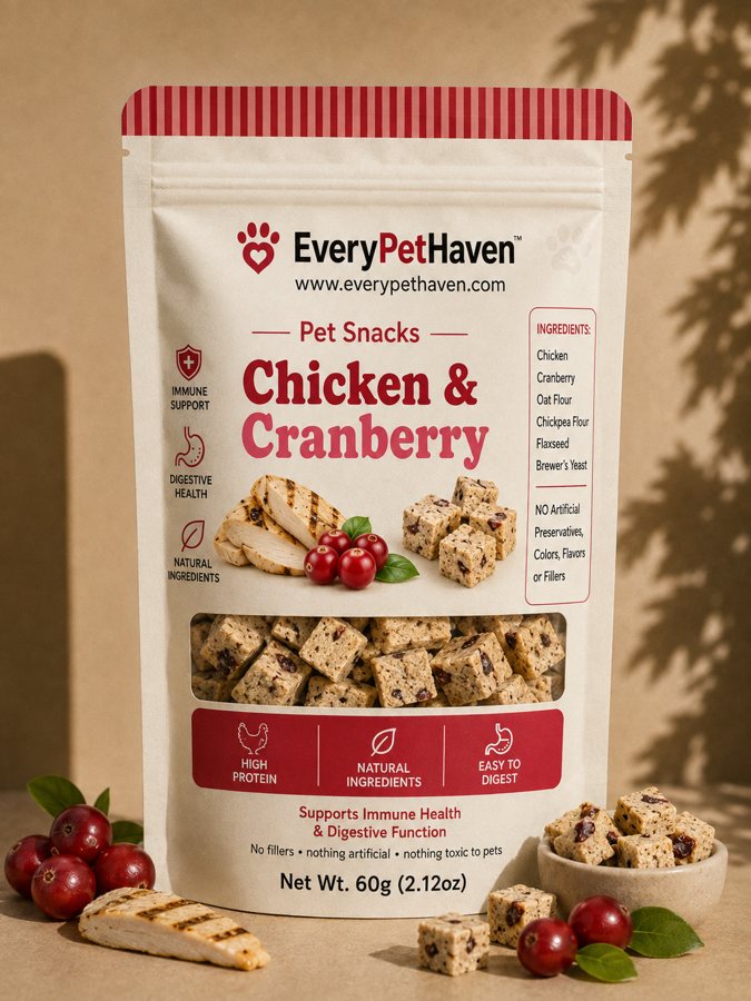 Chicken & Cranberry Snacks - EveryPetHaven gently dehydrated dog snack