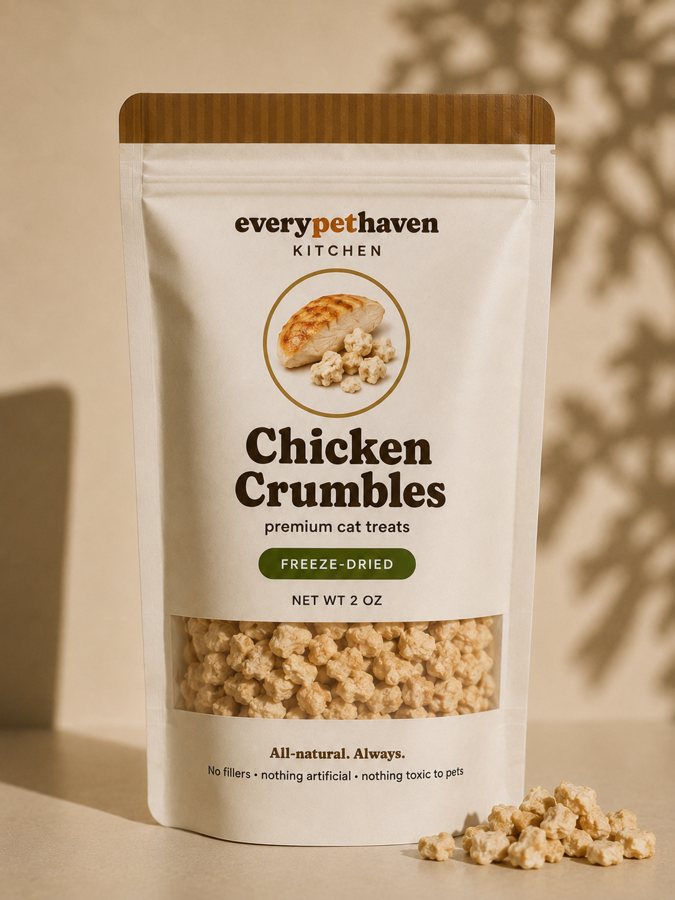 Chicken Crumbles - flaked chicken topper - EveryPetHaven Kitchen gently dehydrated cat treats
