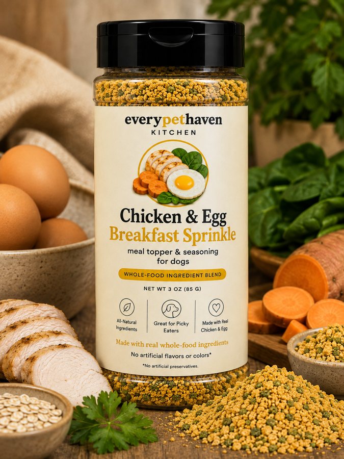 Chicken and Egg Breakfast Sprinkle - whole-food chicken and egg meal topper for dogs - EveryPetHaven Kitchen