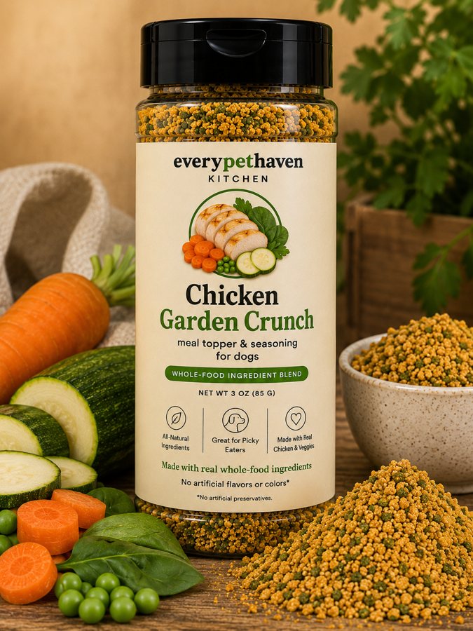 Chicken Garden Crunch - whole-food chicken and garden veggie meal topper for dogs - EveryPetHaven Kitchen