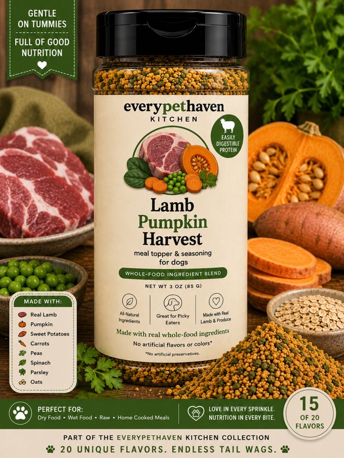 Lamb Pumpkin Harvest - whole-food lamb and pumpkin meal topper for dogs - EveryPetHaven Kitchen