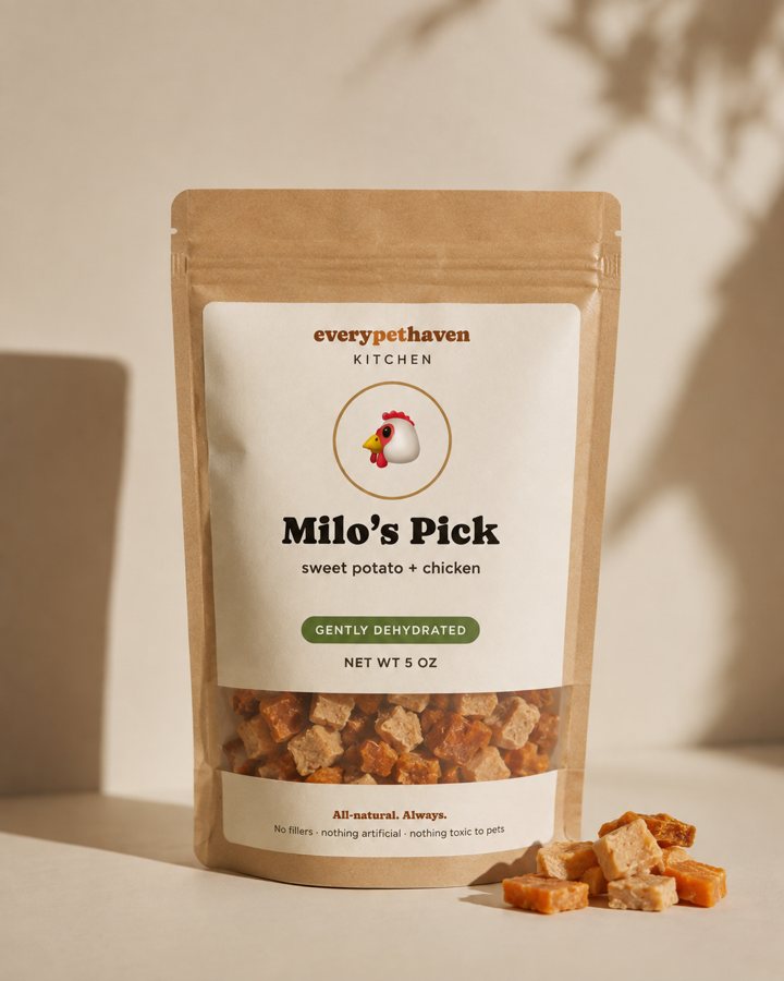 Milo's Pick - sweet potato + chicken - EveryPetHaven Kitchen gently dehydrated dog treats