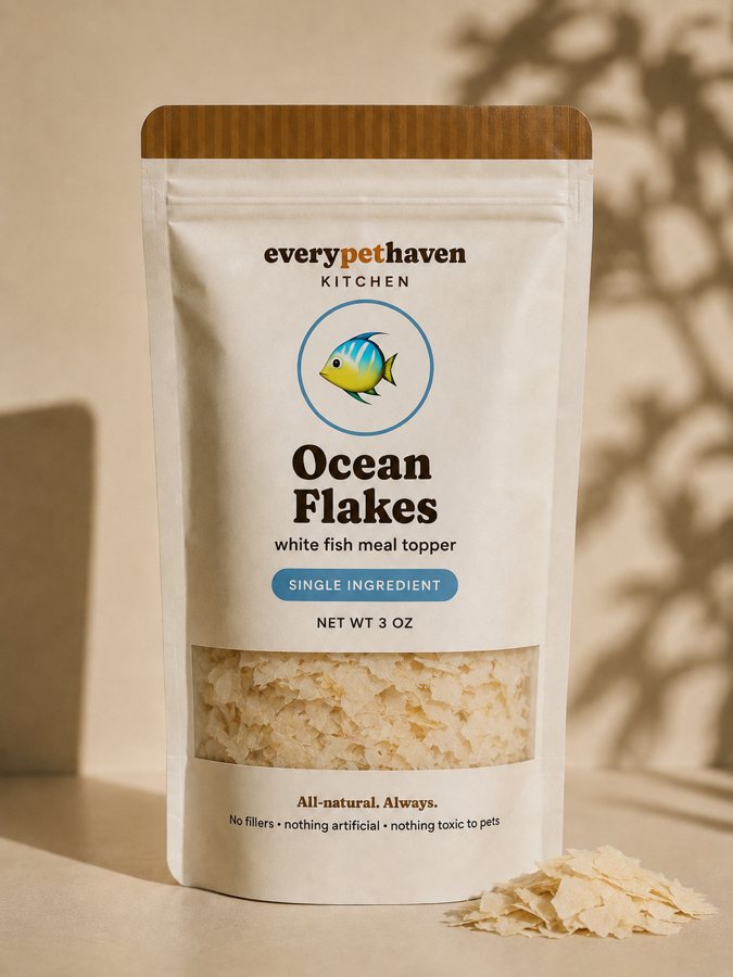 Ocean Flakes - whitefish meal topper - EveryPetHaven Kitchen gently dehydrated cat treats
