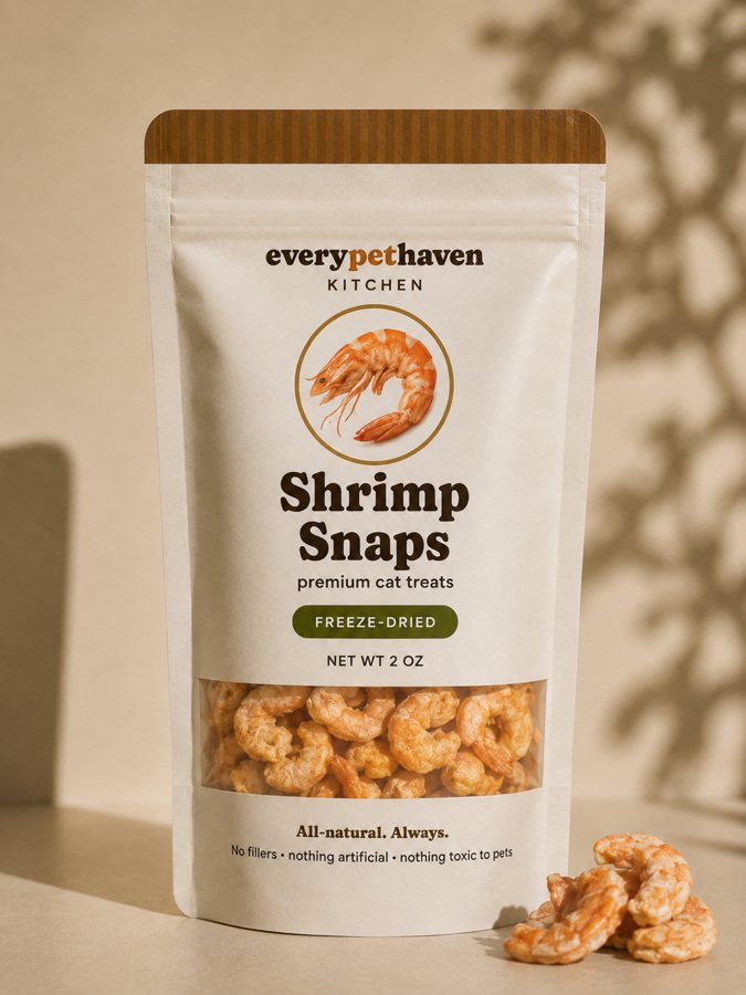 Shrimp Snaps - freeze-dried shrimp - EveryPetHaven Kitchen gently dehydrated cat treats