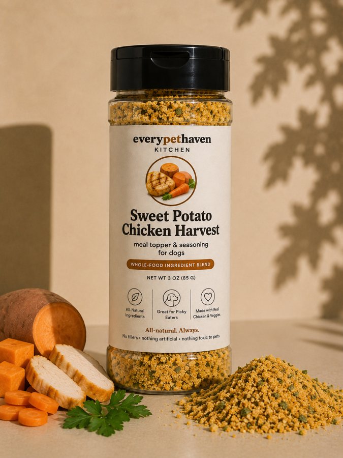 Sweet Potato Chicken Harvest - whole-food meal topper and seasoning for dogs with real chicken and veggies - EveryPetHaven Kitchen