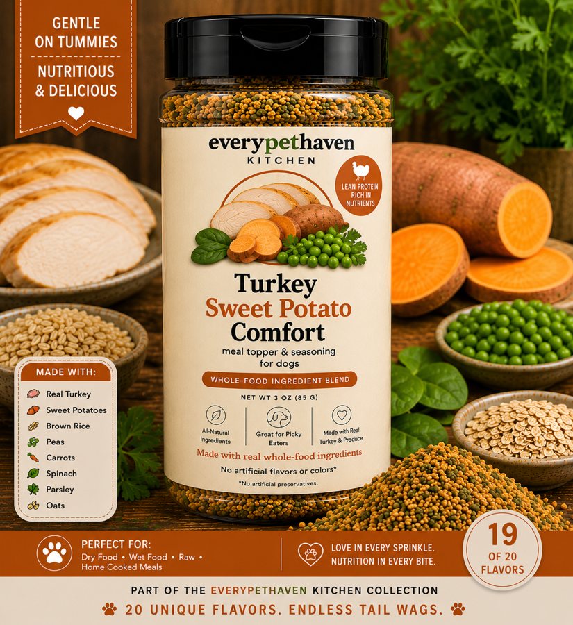 Turkey Sweet Potato Comfort - whole-food turkey and sweet potato meal topper for dogs - EveryPetHaven Kitchen