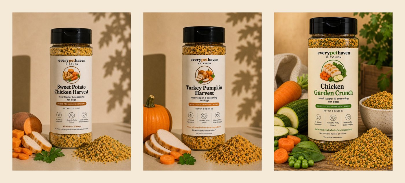 Everyday Harvest Seasoning Trio - three whole-food dog seasonings - EveryPetHaven Kitchen