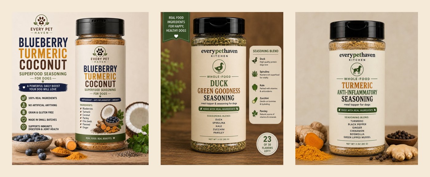 Superfood Seasoning Trio - three whole-food dog seasonings - EveryPetHaven Kitchen
